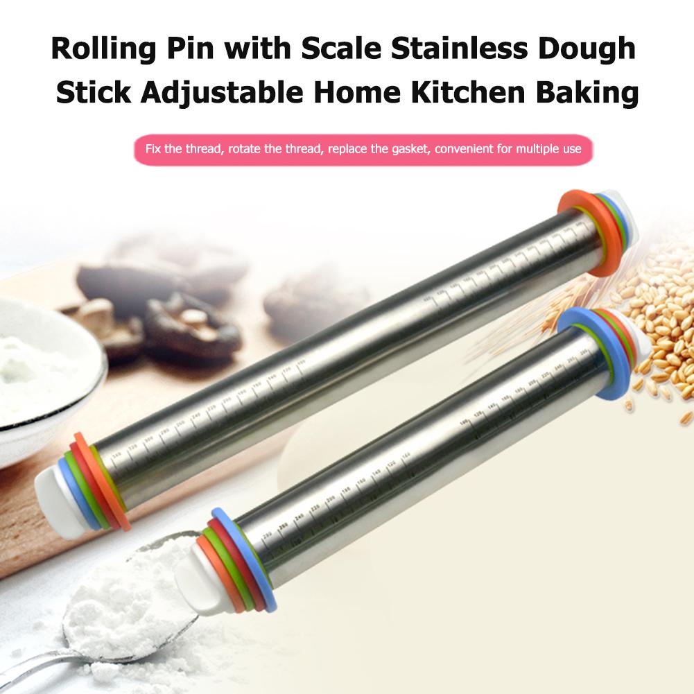 Roestvrij Roller Pin Met Schaal Meel Deeg Stok Verstelbare Verwijderbare Dikte Ringen Home Keuken Pizza Pie Baking Tool
