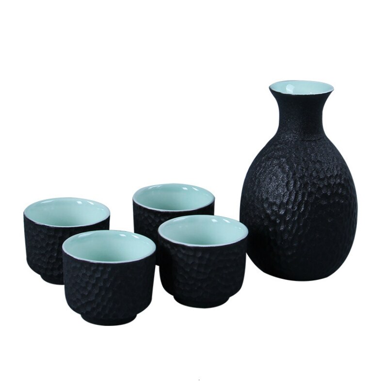 Sahi ensemble de 4 tasses à vin en céramique | Glaçage flocon de neige en nid d'abeille, Art saké japonais Flagon Stoup carafe Saka Home Bar