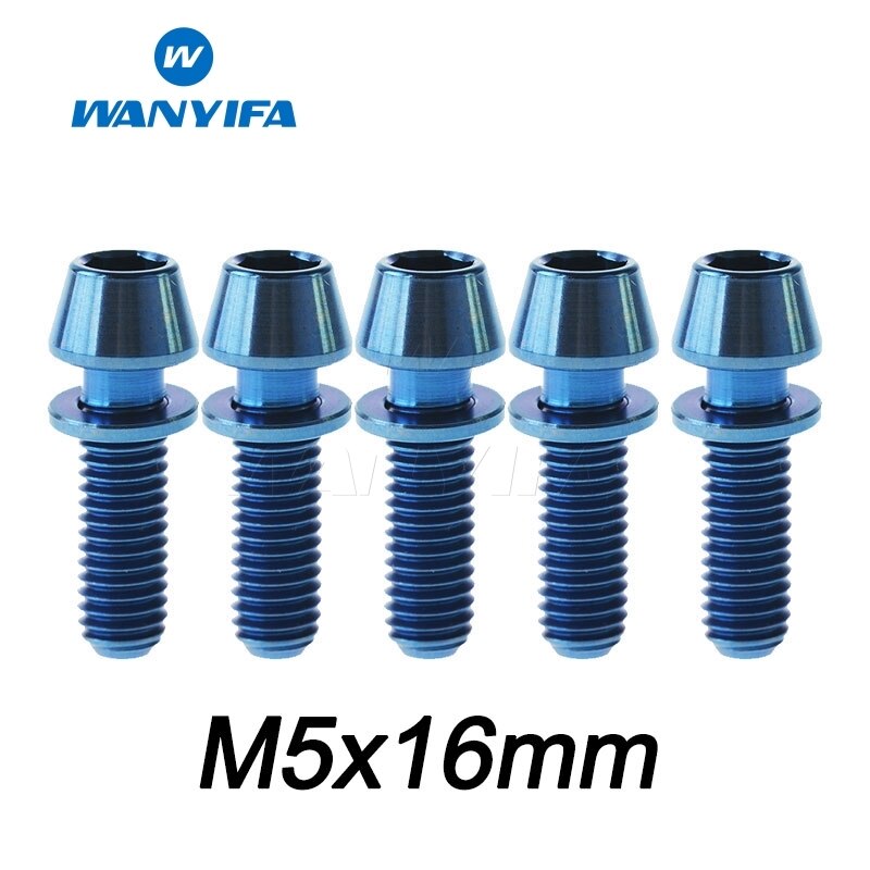 Wanyifa M5X16 18 20 Titanium Ti Taper Head Bolt Screw with Washer for Bike Part Bicycle Stem: M5X16 Blue