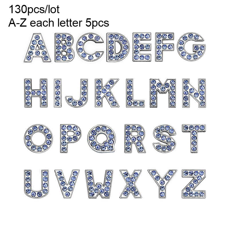 130 stuks/partij 8mm az strass schuifletters schuifbedels diy accessoires geschikt voor 8mm polsbandjes voor huisdierenhalsbanden: Lichtblauw
