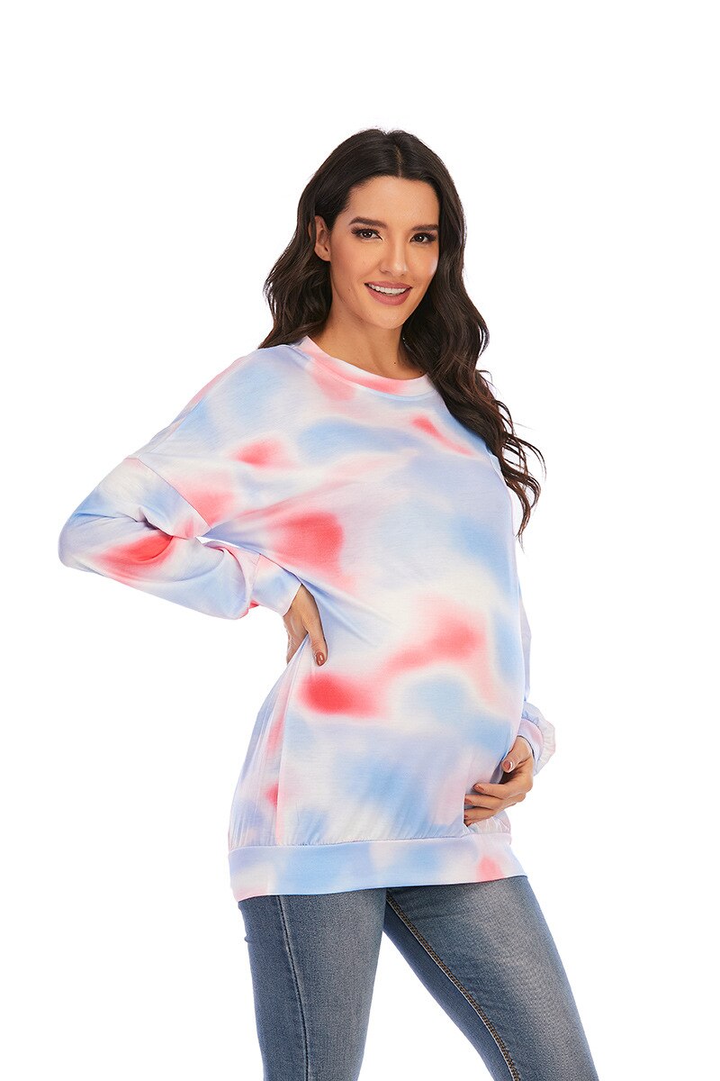 Mutterschaft Kleid T-Shirt Rundhals Druck Mutterschaft Homewear Kleidung Schwangere Frauen Top Mutterschaft Shirts