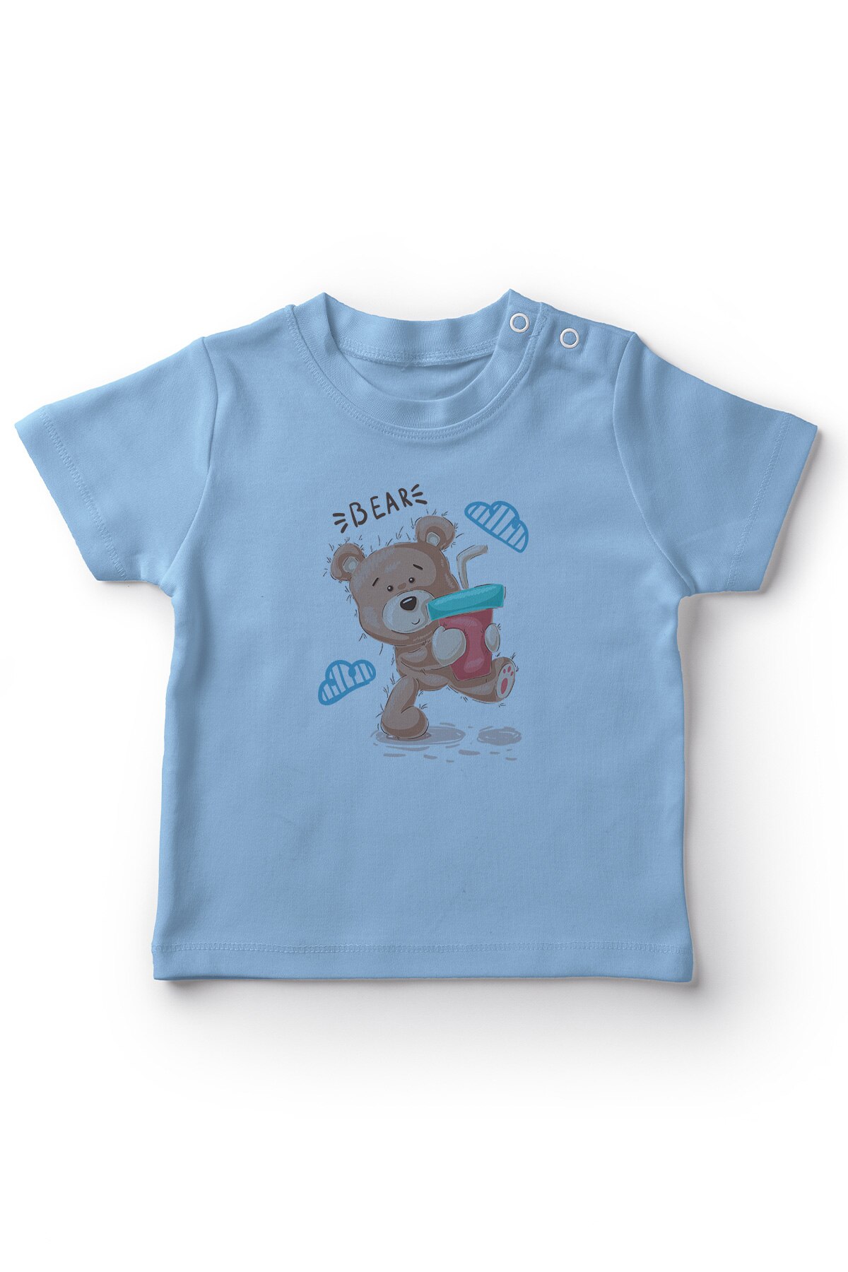 Angemiel Baby Cup Holding Bear Baby Boy T-shirt Blauw
