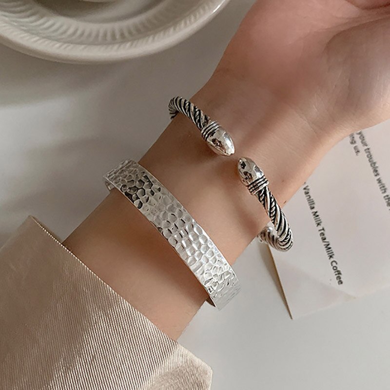 Foxanry-pulsera Vintage Punk de Plata de Ley 925, joyería de plata tailandesa de ancho, accesorios sencillos para ,