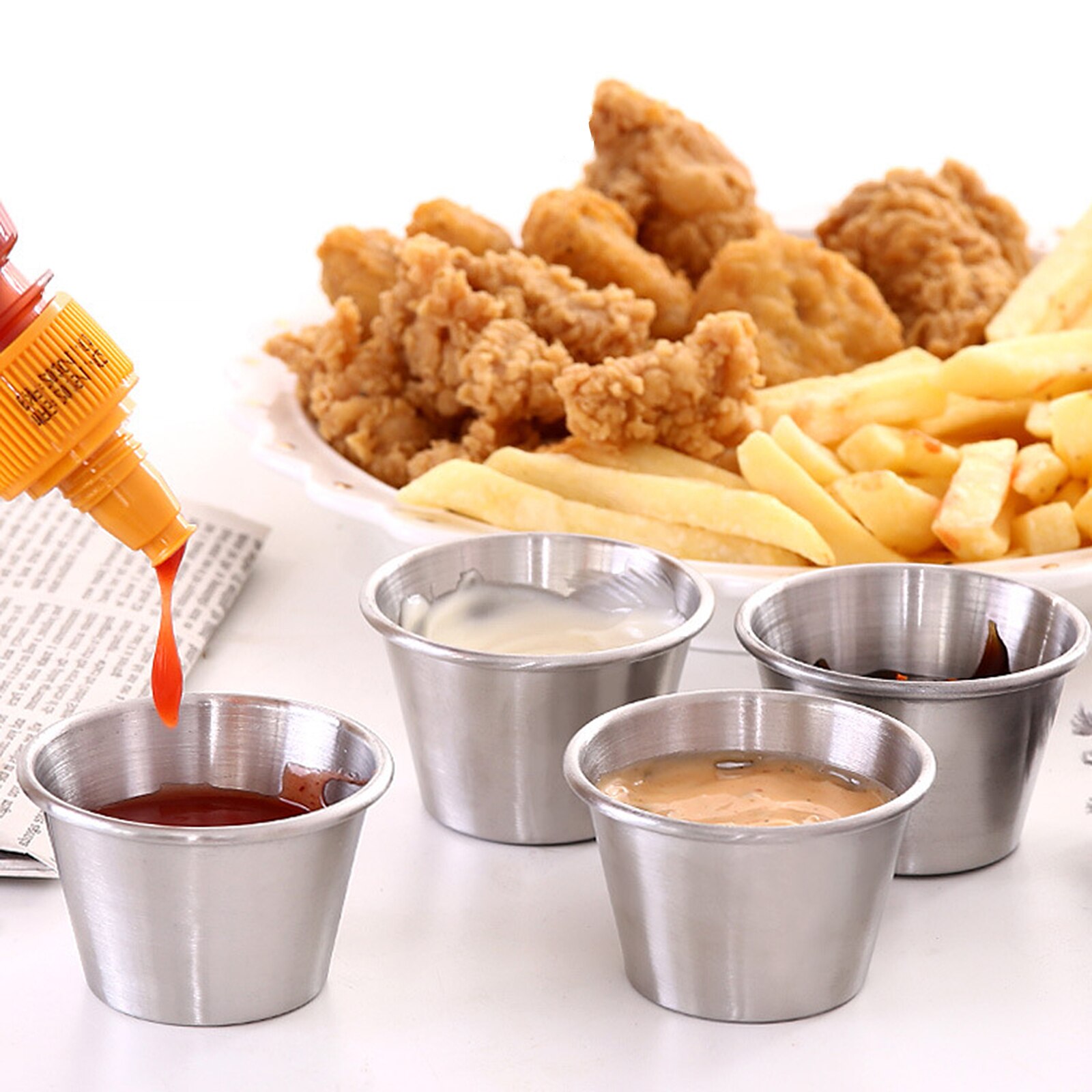 Stainless Steel Condiment Container Ramekin Storage Cup Sauce Pots 12 Pack In A Set For Bar Condiment Kitchen Tools