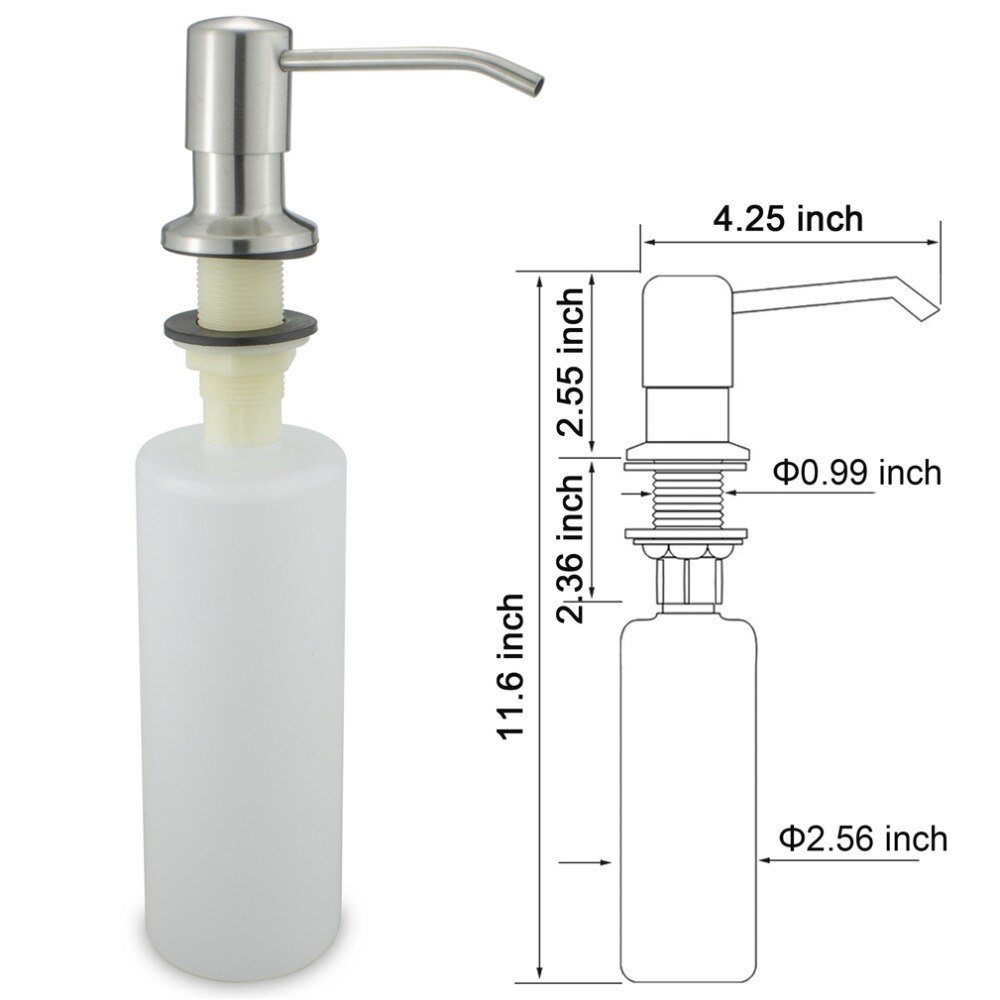 Stainless Steel Kitchen Sink Liquid Dish Soap Dispenser Brushed Finish 17 OZ Bottle /3.15 Inch Threaded Tube