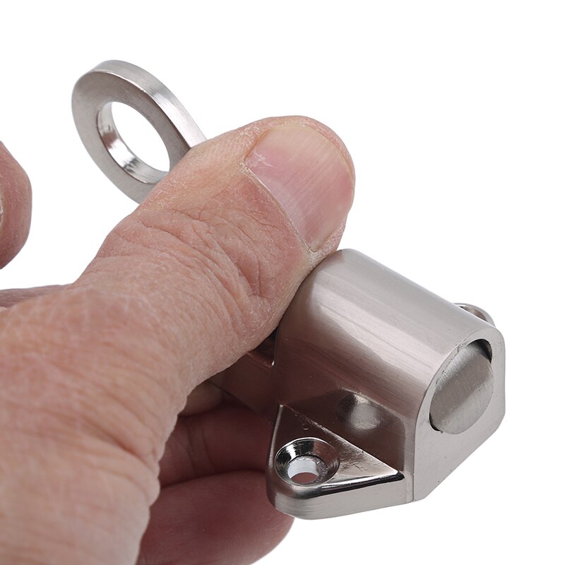 Zinc Alloy Door Bolt Latch Lock Security Pull Ring Window Gate Spring Bounce Door Bolt Safty Gate Latch w/ Screw Silver