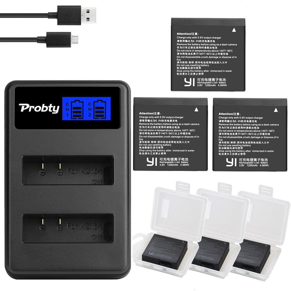 Cargador de 2 ranuras para Xiaomi YI lite 2 4K 4k + LCD USB para batería de Cámara de Acción Xiao yi 4k: Negro