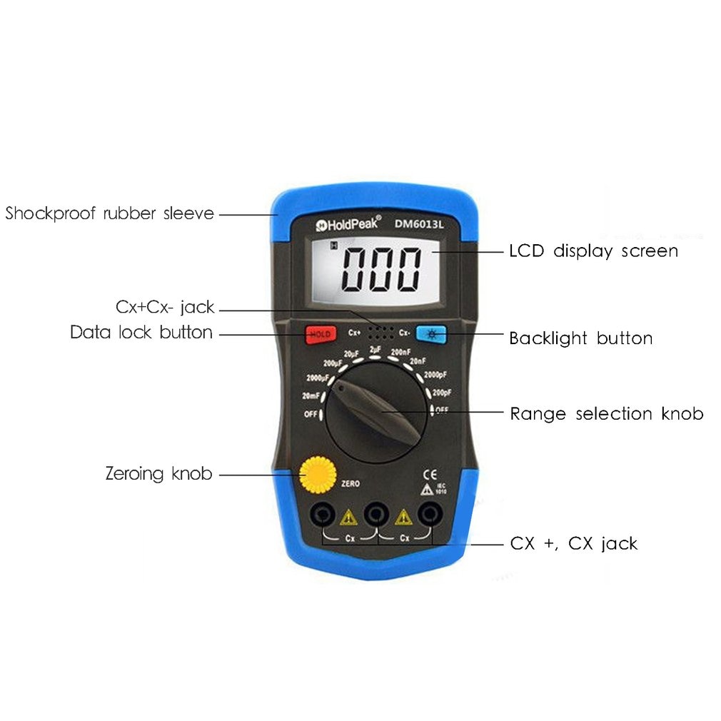 DM6013L Portable Handheld Digital Capacitance Capacitor Meter 1999 Counts Tester 200pF~20mF Data Hold Backlight