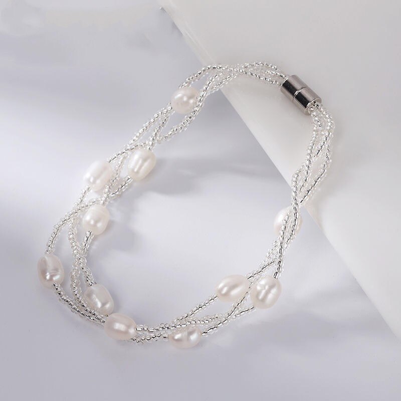 HUANZHI Neue Koreanische modisch Magnetische Mischfarben Natürliche Süßwasser Perle transparent Perlen Armbinde für Frauen Mädchen Schmuck