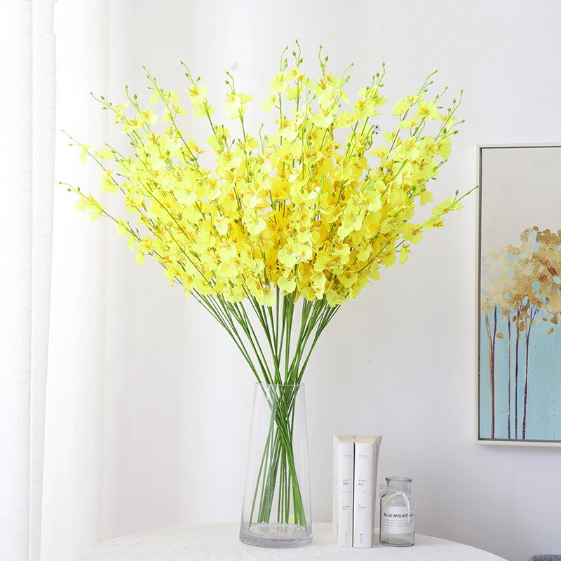 Yellow Dancing Orchid Artificial Flowers Wedding Home Flower Arrangement Crafts Vases Decoration Phalaenopsis Diy Potted Plants