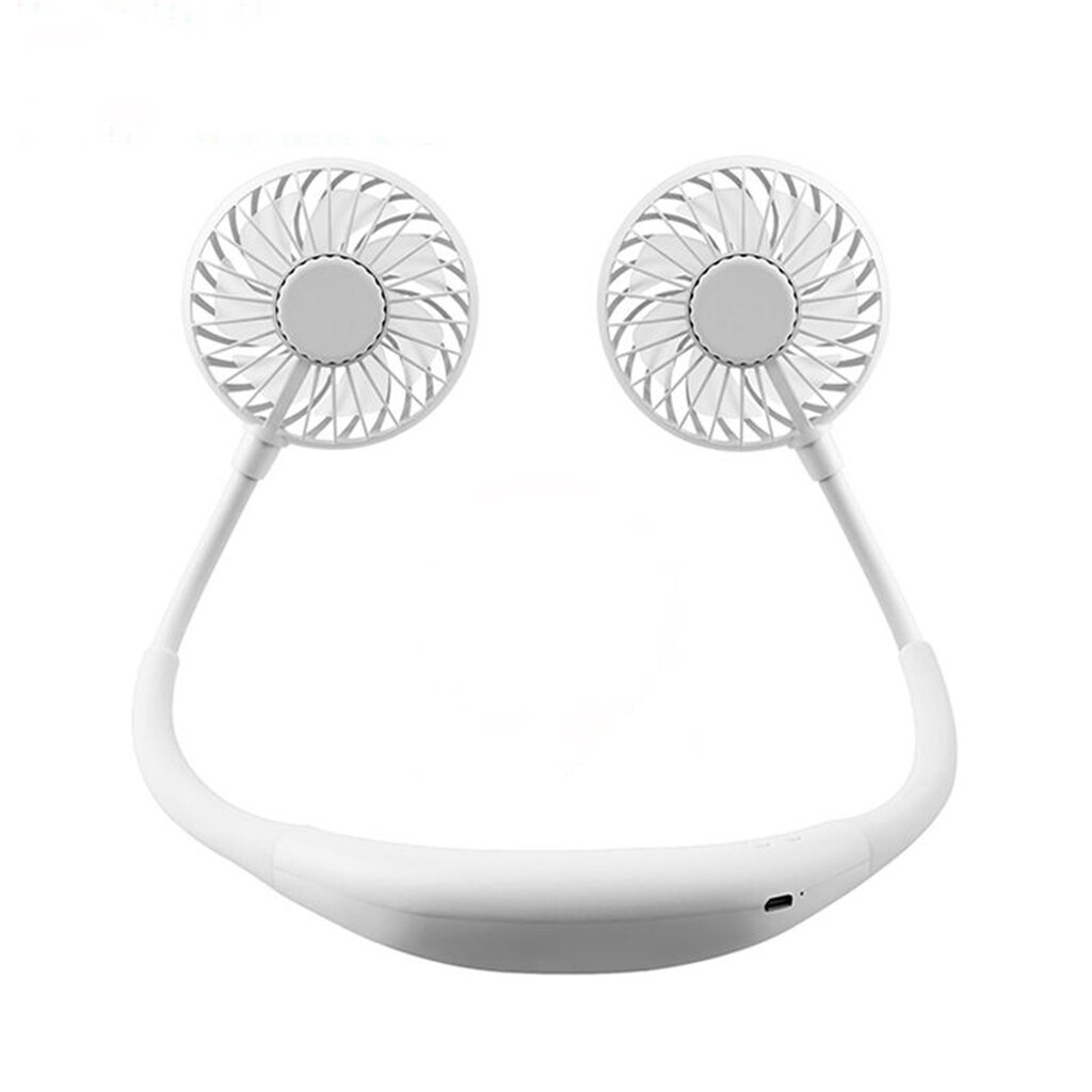 Draagbare Usb Dubbele Hoofd Koelventilator 3-Speed Stille Reizen Sport Mini Hals Fan: White