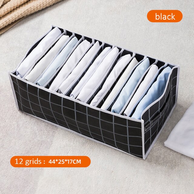 Clothes Organizer for Folded Clothes Large Capacity Wardrobe Clothes Storage with Reinforced Handle for Sweaters Underwear: Black / 7grids