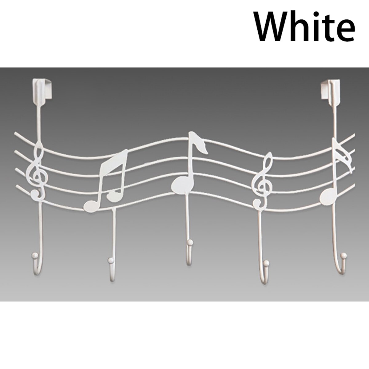 Notas musicales creativas, ganchos de pared, colgador organizador de cocina para baño, colgador de hierro con 5 ganchos: white