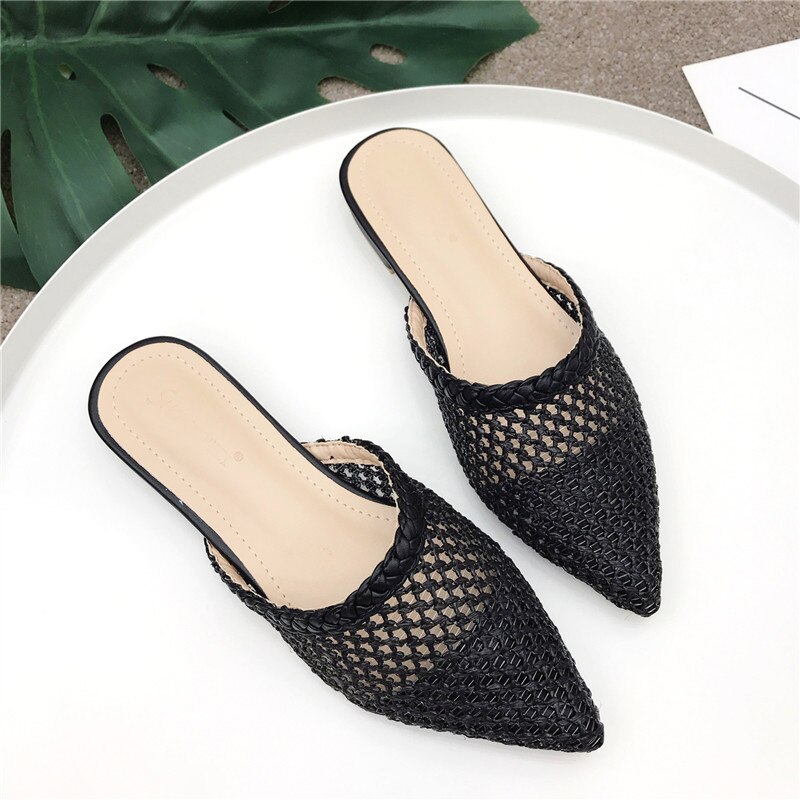Vrouwen Wees Lage Hak Slippers Zomer Riet Geweven Rotan Gras Sandalen Strand Schoenen Vrouwen Slippers Platte Schoenen slides