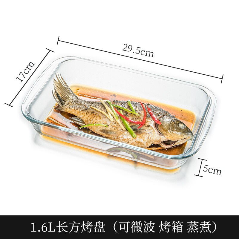 Heat-resistant Glass Bakeware Transparent Microwave Oven Square Steamed Fish Pan: Coffee