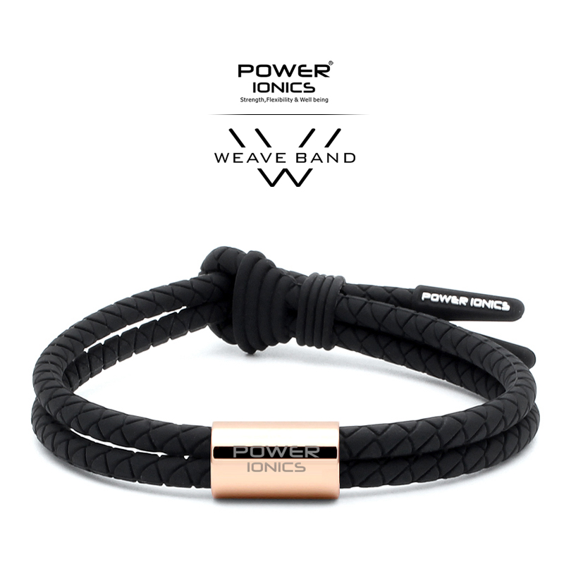 Power Ionics WEAVE BAND Unisex Waterproof Ions and Germanium Sports Bracelet Free Lettering: Black-RoseGold Ring