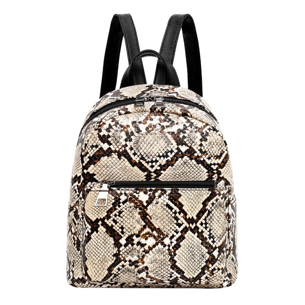 Backpack Women Pu Leather Female Backpacks Teenager Leopard Students Shoulder Backpack Bag Mochilas Mujer#35: Beige