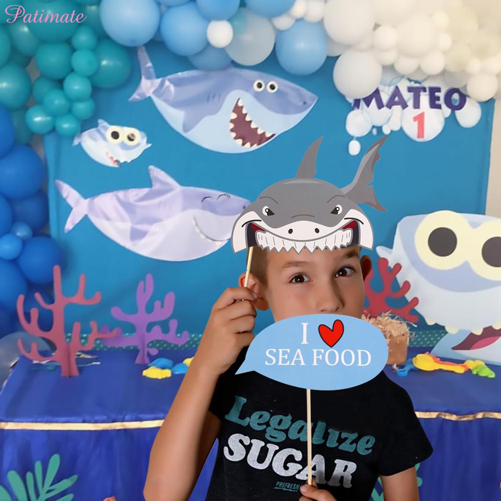 PATIMATE 25pcs Shark Theme Birthday Party Decorations Kids Photo Booth Prop Baby Shower Decor Prop Photo Frame Funny Background