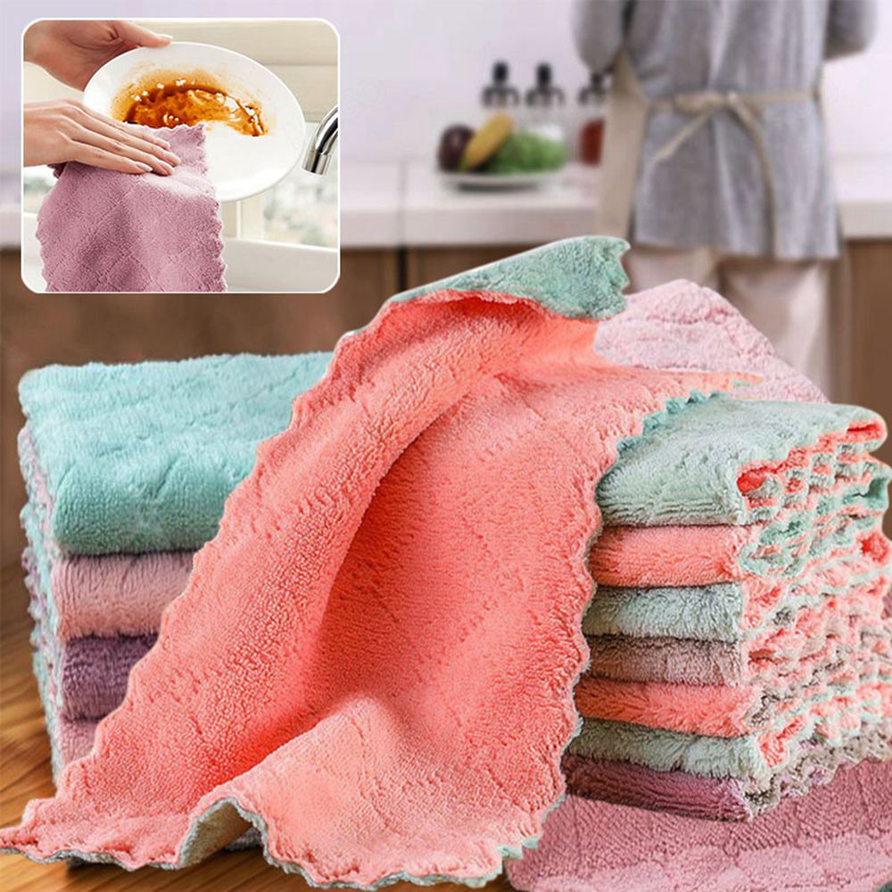 Microfiber Cloth Kitchen Towel Rags Water Absorbent High-Efficiency Tableware Towel Kitchen Tools Household Cleaning Cloths 