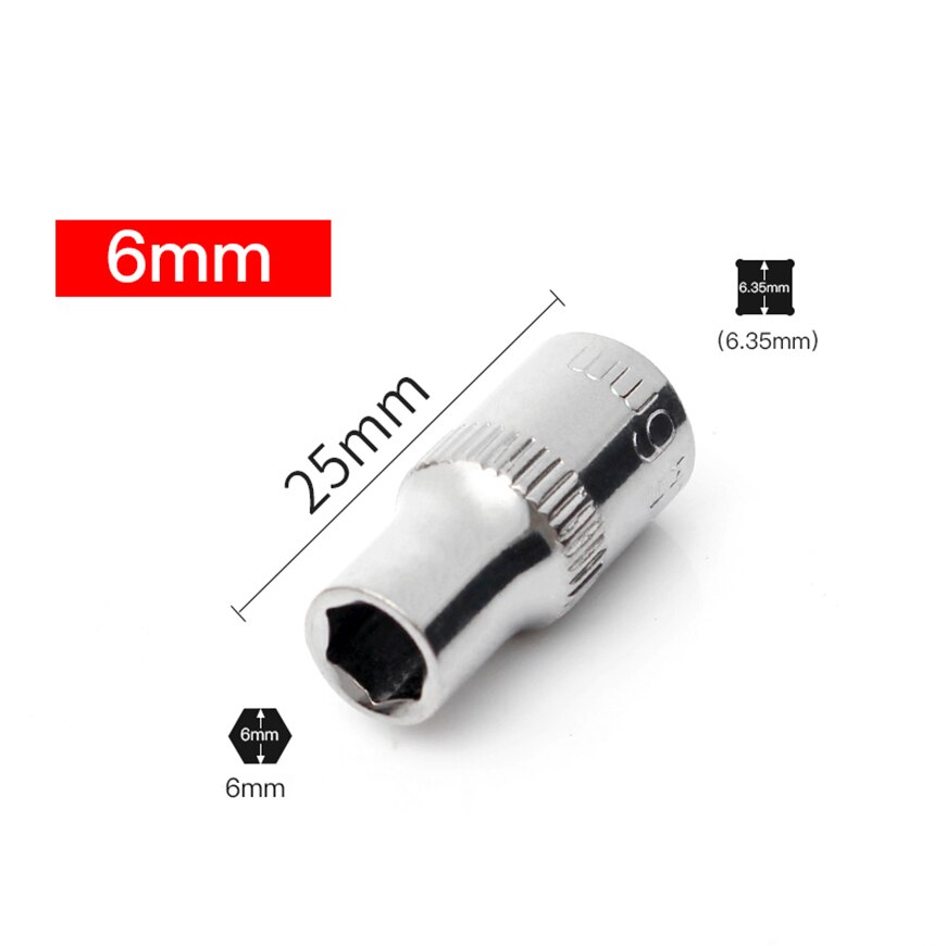 Socket 1/4 in Drive Metric Hex Square 6Points 4-14mm Individual Hex Polished CRV: BS09-6mm-2.5cm