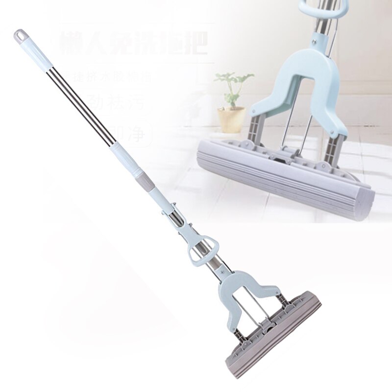 Sponge Mop Stainless Steel Telescopic Handle Strong Absorbent Sponge Hand Free Wringing Floor Mop Home Bathroom Kitchen Clean