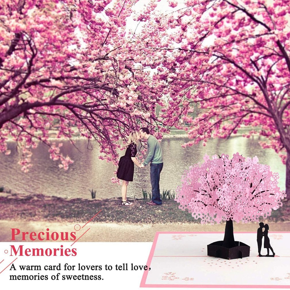 Chinese Valentijnsdag Romantische Kersenbloesem Paar 3D Stereo Wenskaart Prachtige Ambacht Wenskaart