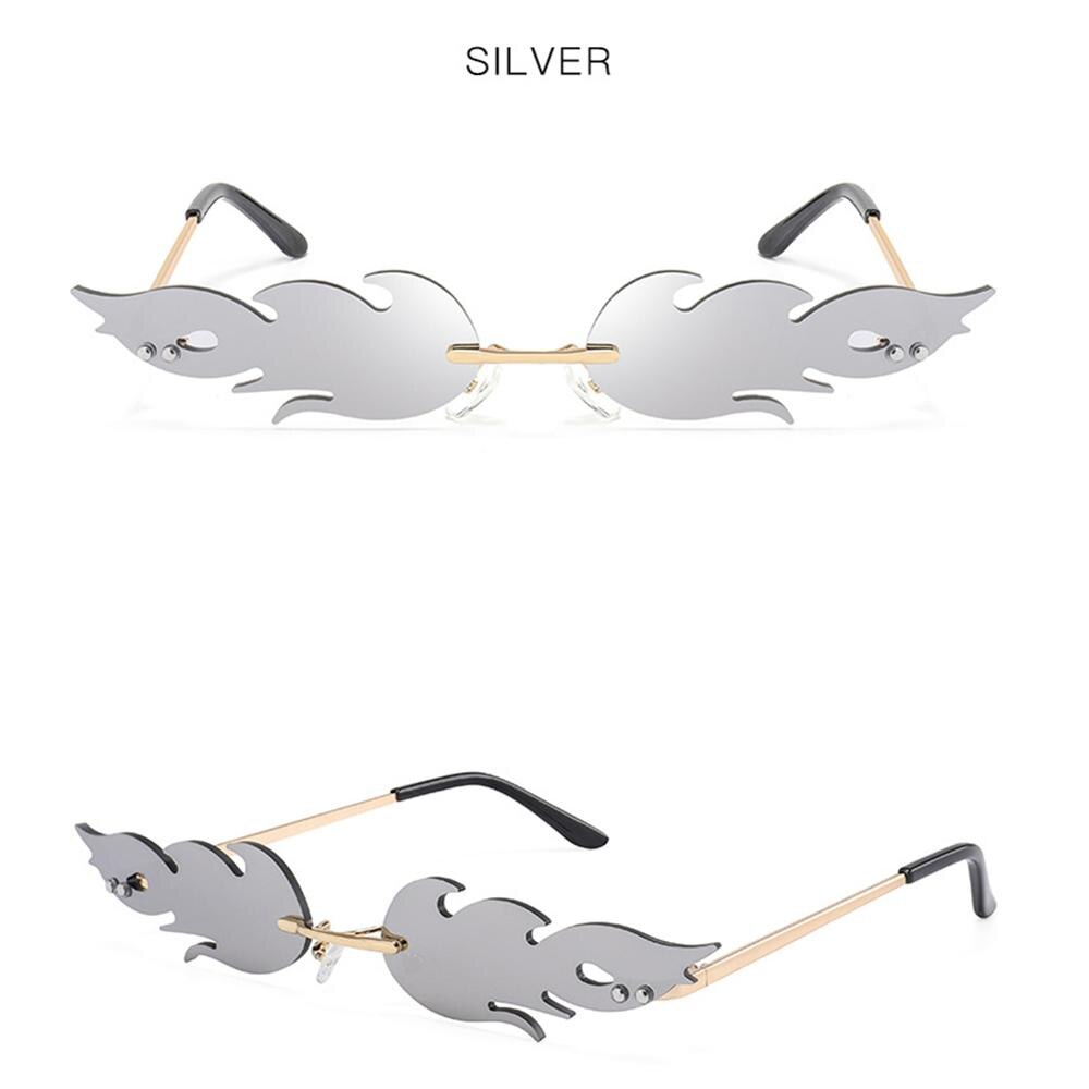 Okulary przeciwsłoneczne ogień bez oprawek fala okulary przeciwsłoneczne ogień płomień okulary Streetwear okulary robić jazdy samochodem modny wąska moda UV 400 Eyew: srebro