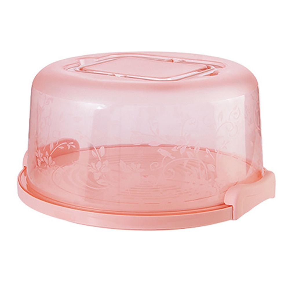 Portable Cake Storage Box Round Birthday Wedding Kitchen Baking Container Holder Cake Box Cupcake Dessert Fruit Storage Carrier: Pink