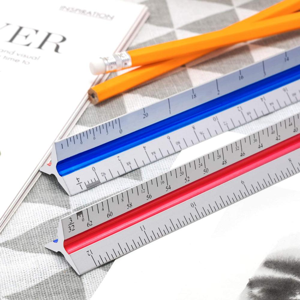 12 Inch Triangular Architect Scale Aluminum Architectural Triangle Ruler for Blueprint Drafting
