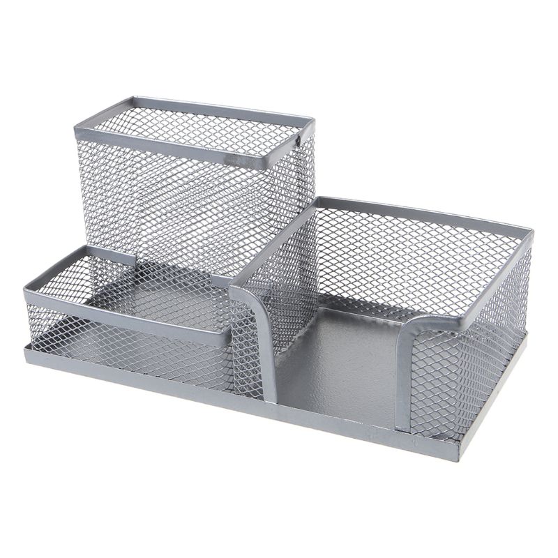 Metal Mesh Desk Organizer Pen Pencil Storage Holder with 3 Compartments for Home Office Students Supplies Accessories L29K: SILVER