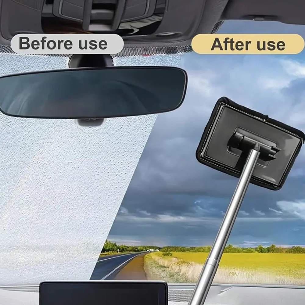 Spazzola per la pulizia dell'auto per parabrezza anteriore Detergente per disappannamento telescopico Manico in metallo Strumento per la rimozione della polvere Tergicristallo in microfibra per uso domestico