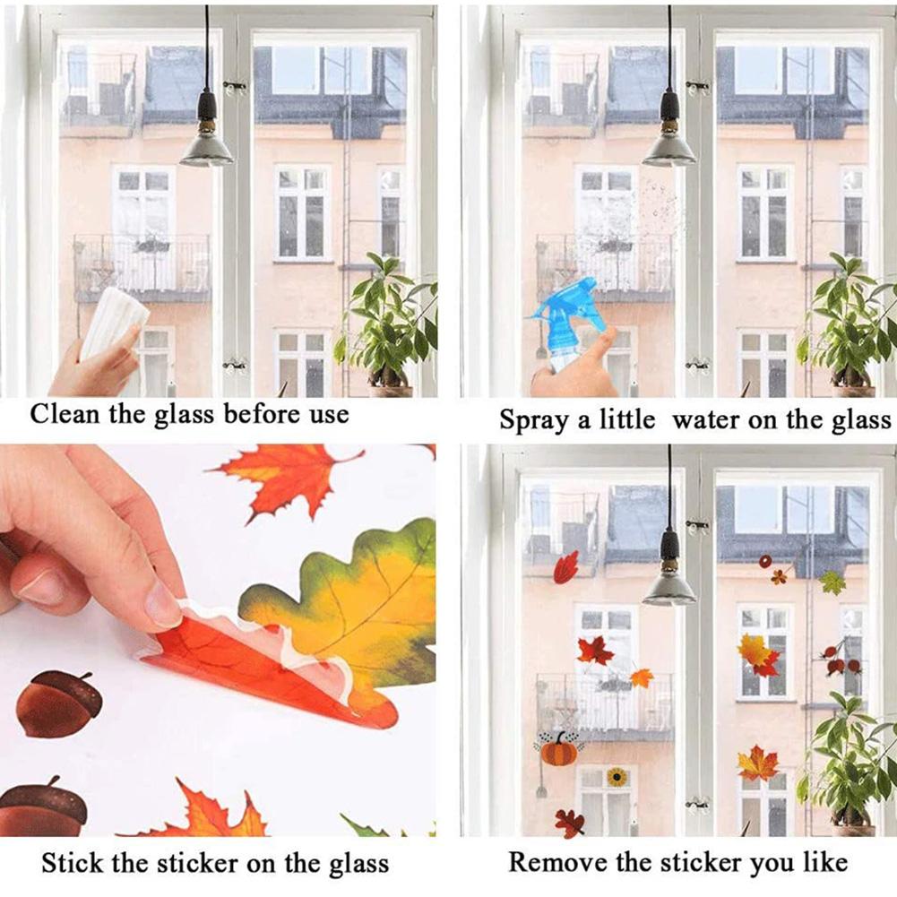 6PCS Thanksgiving Fall Autumn Leaves Acorns Window Sticker Fall Window Clings Decals for Thanksgiving DecorationsParty Supplies