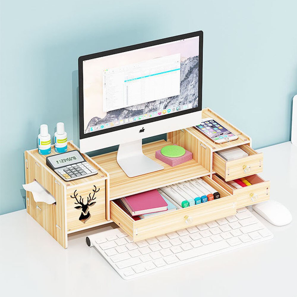 Desktop Computer Increased Rack Office Supplies With Drawer Storage Rack Box Notebook Adjustable Stand Computer Desk Organizer