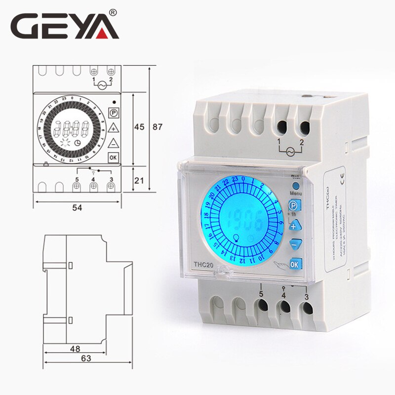 GEYA 24 Hours Programmable Time Control Switch 20A AC220V with Big LED Light Sceen Daylight Saving Timer Electronic THC-20-1C