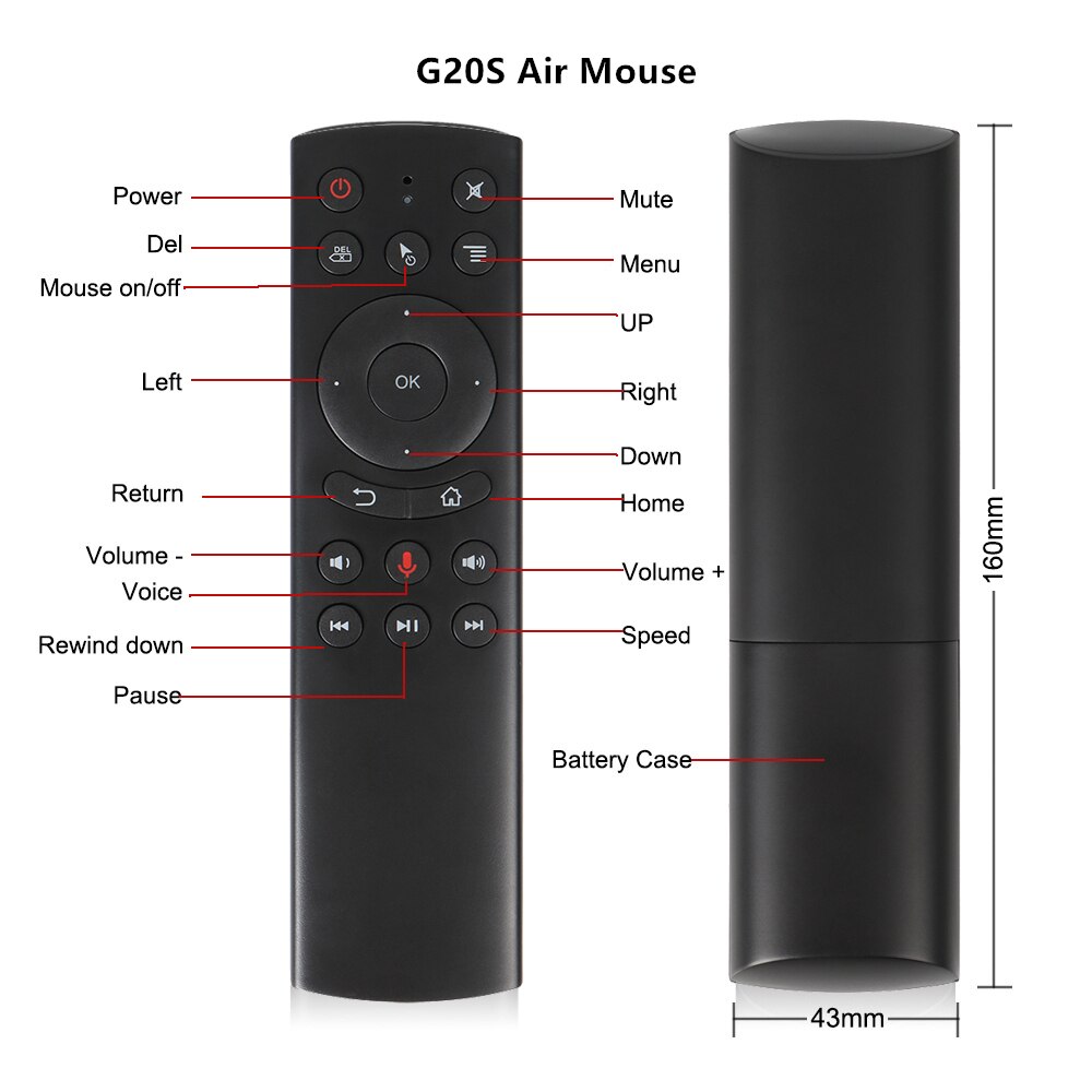 L8 stjerner  g20s 2.4g trådløs luftmus gyro stemmestyring sensing universal mini tastatur fjernbetjening til pc android tv box