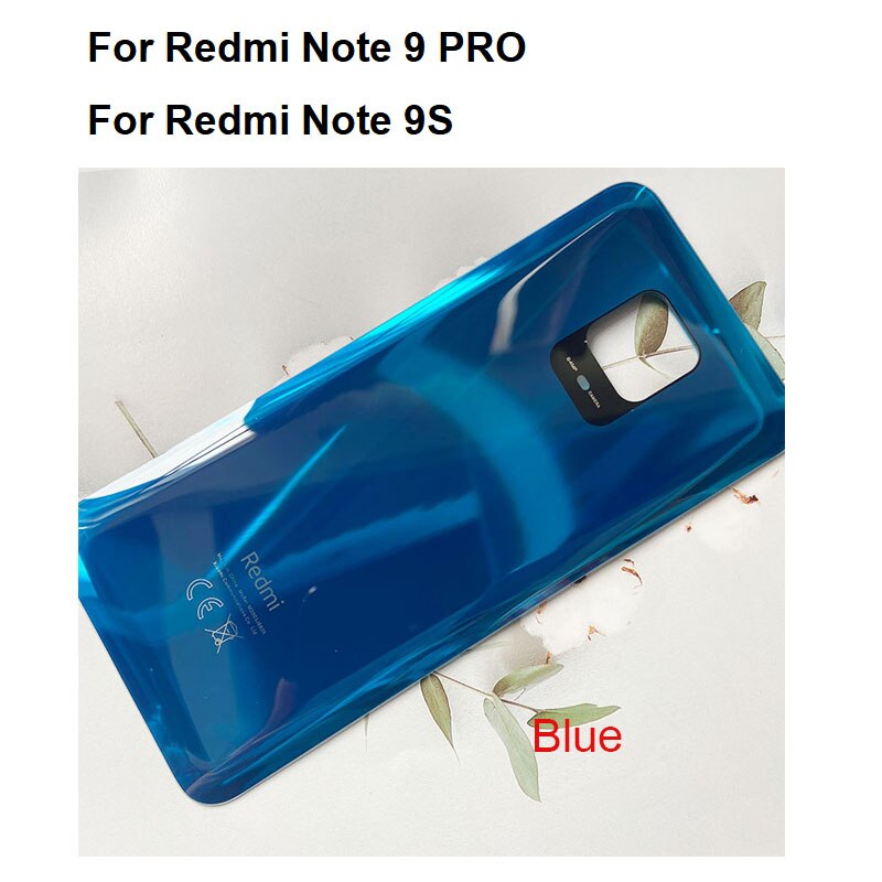 Per Xiaomi Redmi Note 9 PRO copribatteria posteriore alloggiamento posteriore pannello porta in vetro custodia in vetro per Xiaomi Redmi Note 9S sostituzione: NO lens Blue