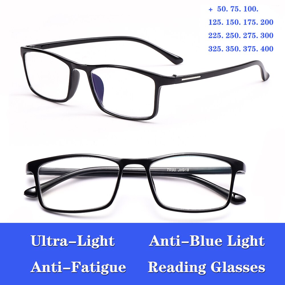 Lunettes de lecture TR90 ultra-légères, Anti-lumière bleue, pour hommes et femmes, Anti-Fatigue, liseuses + 50 75 125 175 225 275 325