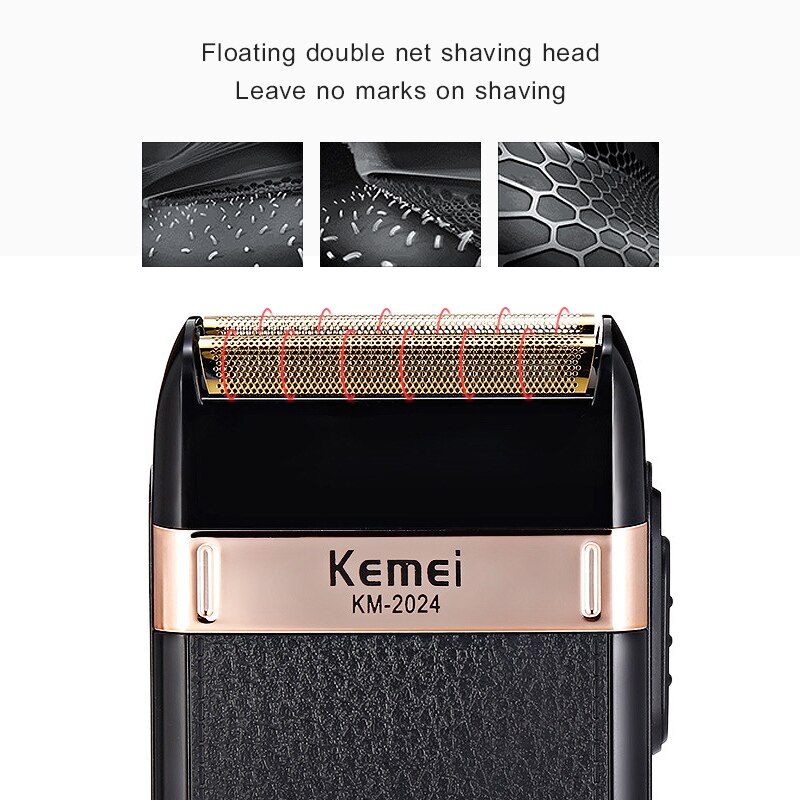 Kemei KM-2024/KM-1102 Shaver Rechargeable Wireless Electric Shaver Floating Double Heads Men's Trimmer Men's Beauty Device 32D
