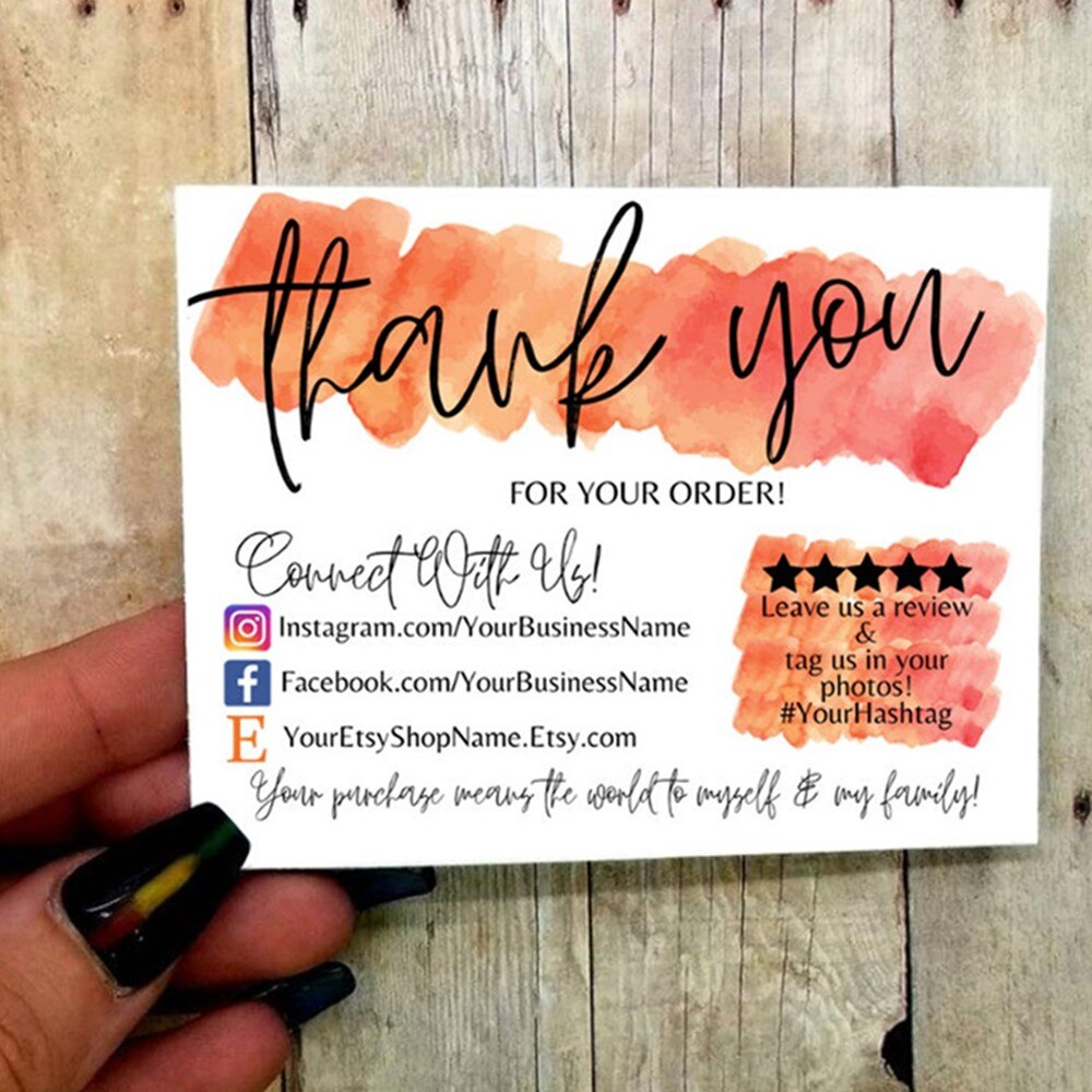 Custom social media business cards Yellow, Thank You, Card Branding Facebook Promo, 3.5" x4" Small Shop Card,