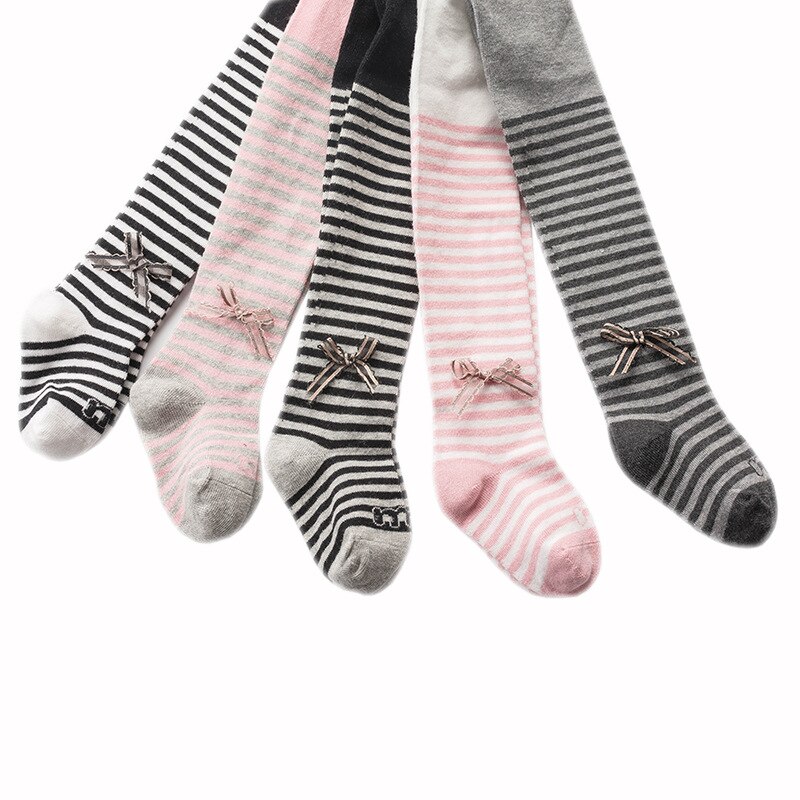 Herfst Kinderen Panty panty Gestreepte Baby Peuter Meisjes Boog-knoop Panty panty Katoen Kinderen Meisje Panty Kousen