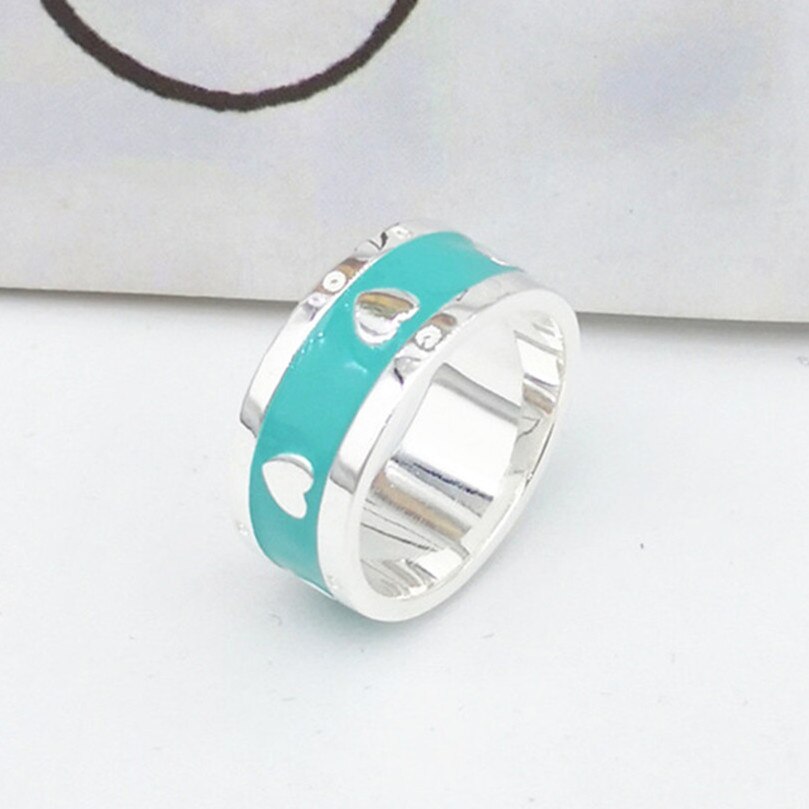 Bague classique en argent Sterling S925 pour femmes, bijoux en argent Cyan rose en forme de cœur, époxy bleu émail, romantique doux pour Couple