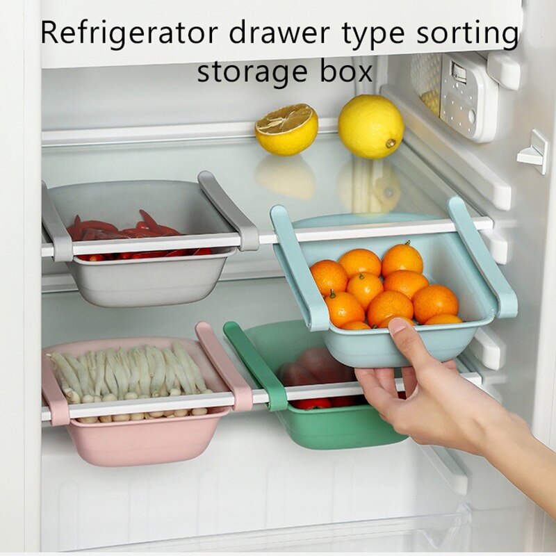 Fridge Drawer Organizer Pull Out Bin Fridge Shelf Holder Storage Box Fit for Most Refrigerator Pantry Food Storage Rack