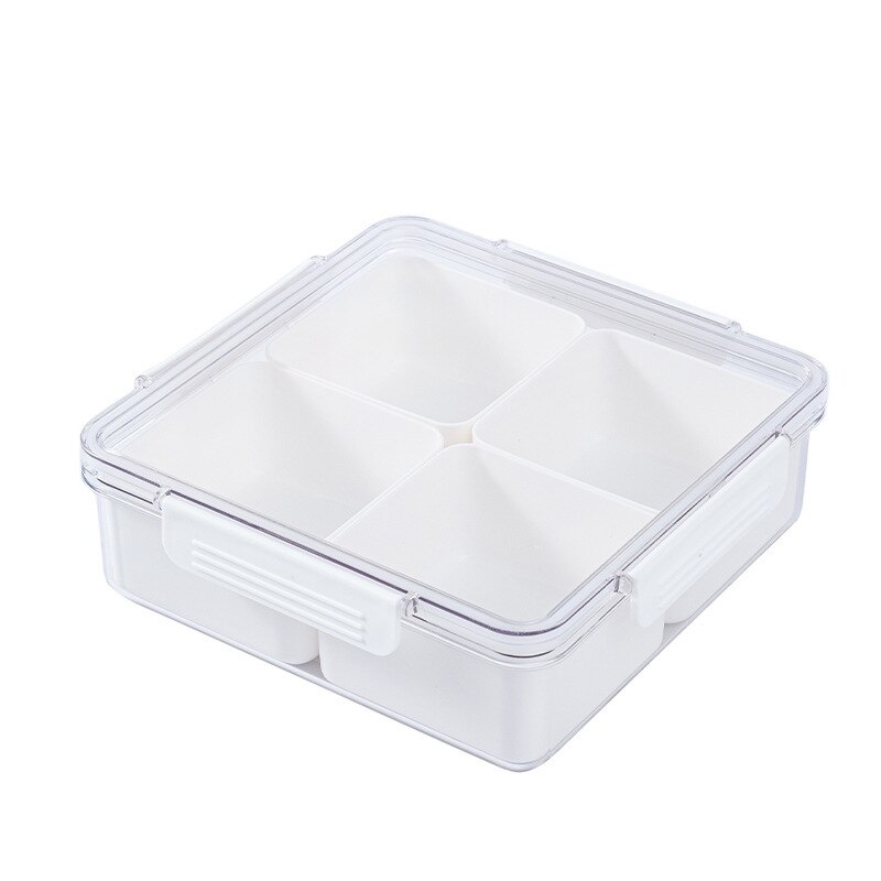 Plastic Airtight Food Containers with Transparent Lid Snack Box Fruit Tray with Compartments Kitchen Refrigerator Organizer: Square with Dividers