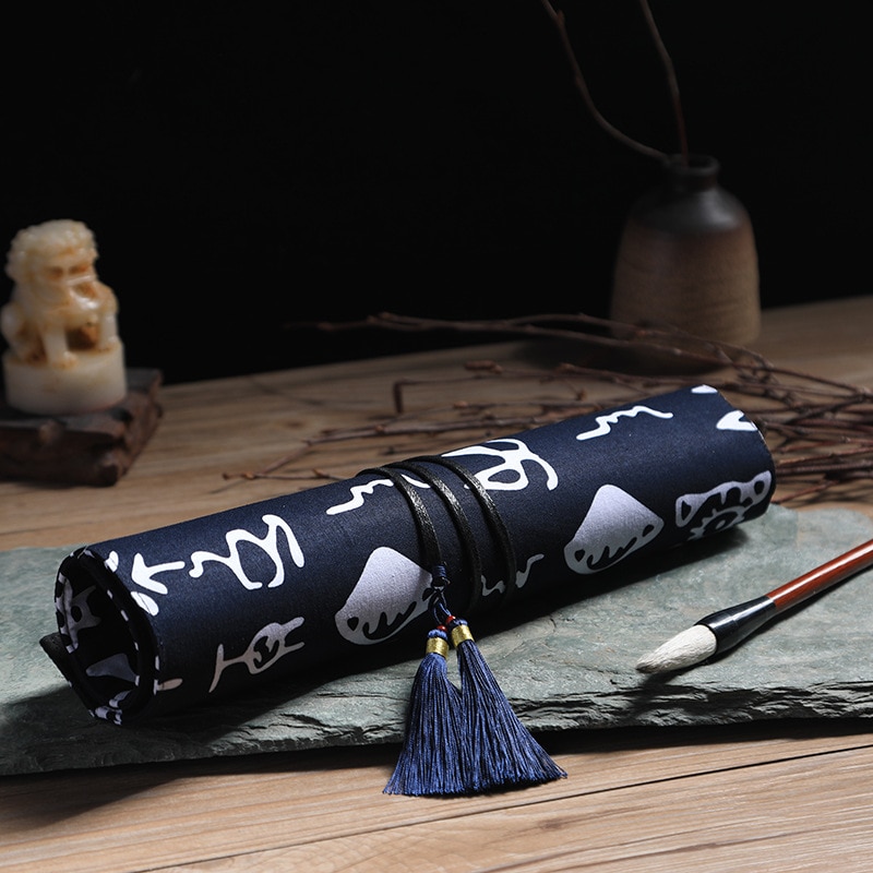 1 pc Der Antike Chinesische Stil Künstler Pinsel Tasche Wrap 10 Löcher Baumwolle Charateristic Muster Quaste Anhänger L S größen: Small Oracle