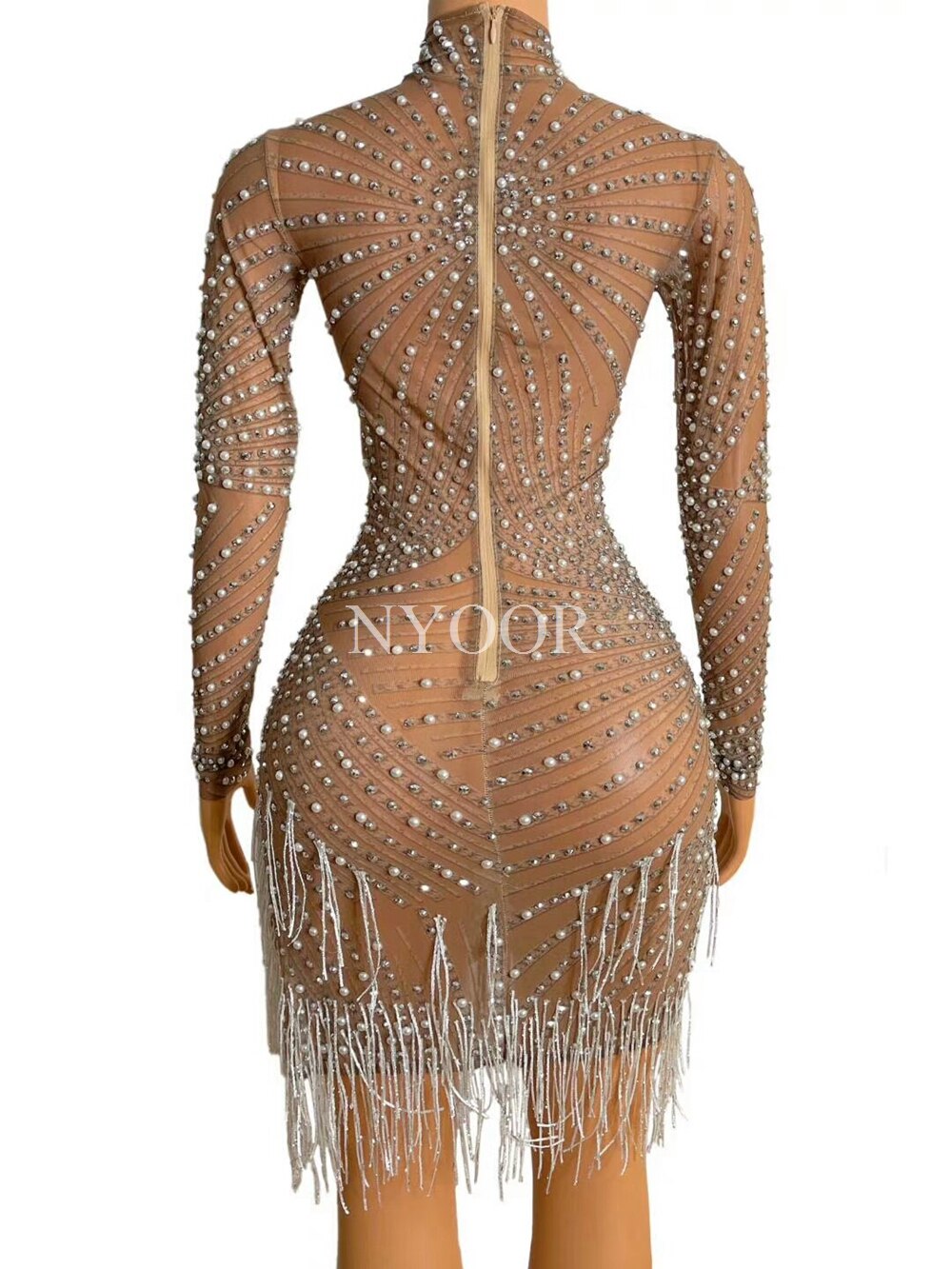 Women's Rhinestone Mesh Long Dress - Sleeveless Sheer Evening Gown For Prom, Party, Birthday, S-XL Sizing - View #3