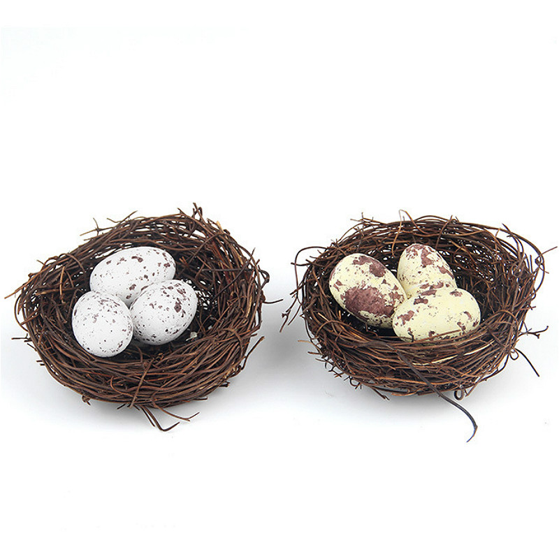 SUEF Handmade Vine Brown Bird Nest Easter simulation bird eggs House Home Nature Craft Decoration @4