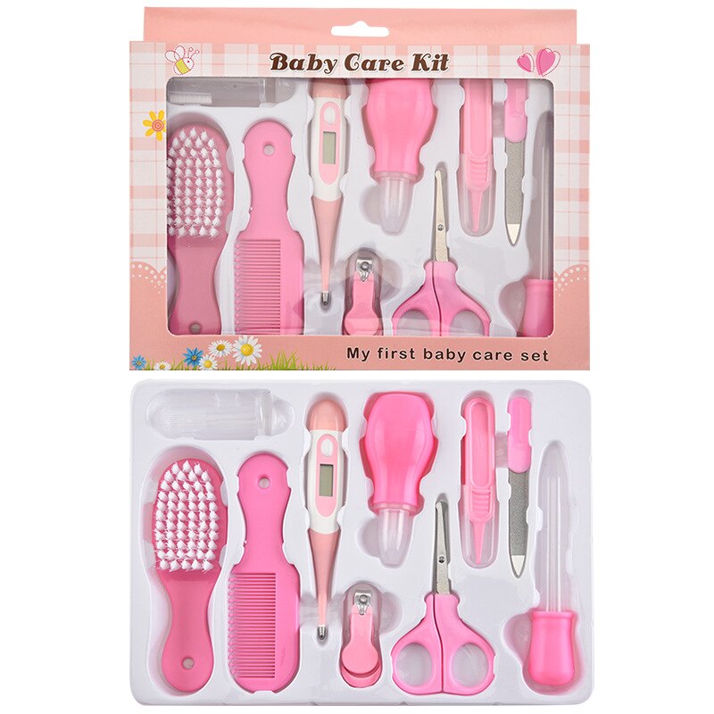 10Pcs/Set Baby Health Care Kit Thermometer Nose Cleaner Manicure Cutters Safety Tools Newborn Grooming Brush Kit Baby Nail Care