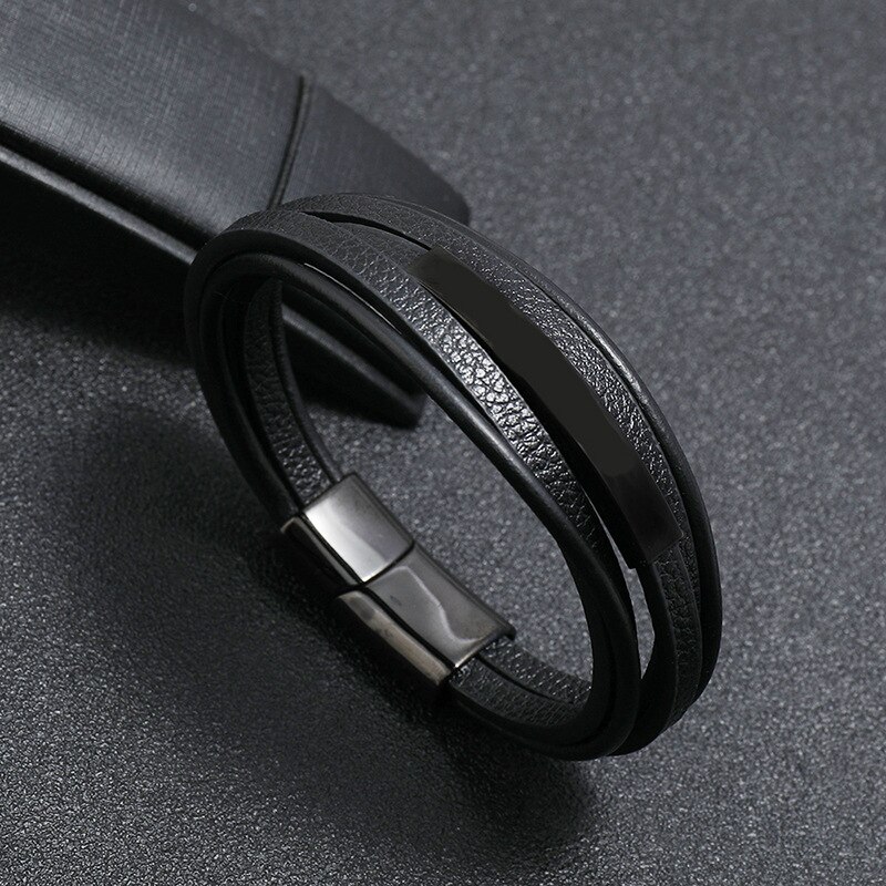 Stijl Multilayer Man Armband Leer Gevlochten Touw Rvs Magnetische Sluiting Hand Armbanden Mode Mannen Sieraden