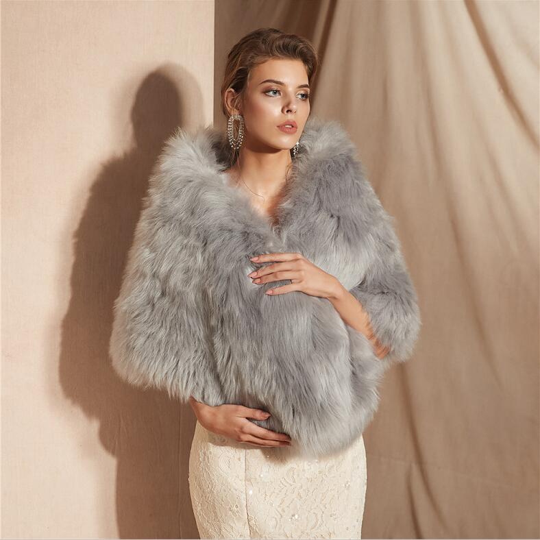 Janevini grå fuskpäls jackor dam sjalar bröllop brudomslag vinter varm cape mantel axelryckning bolero äktenskap femme: Default Title