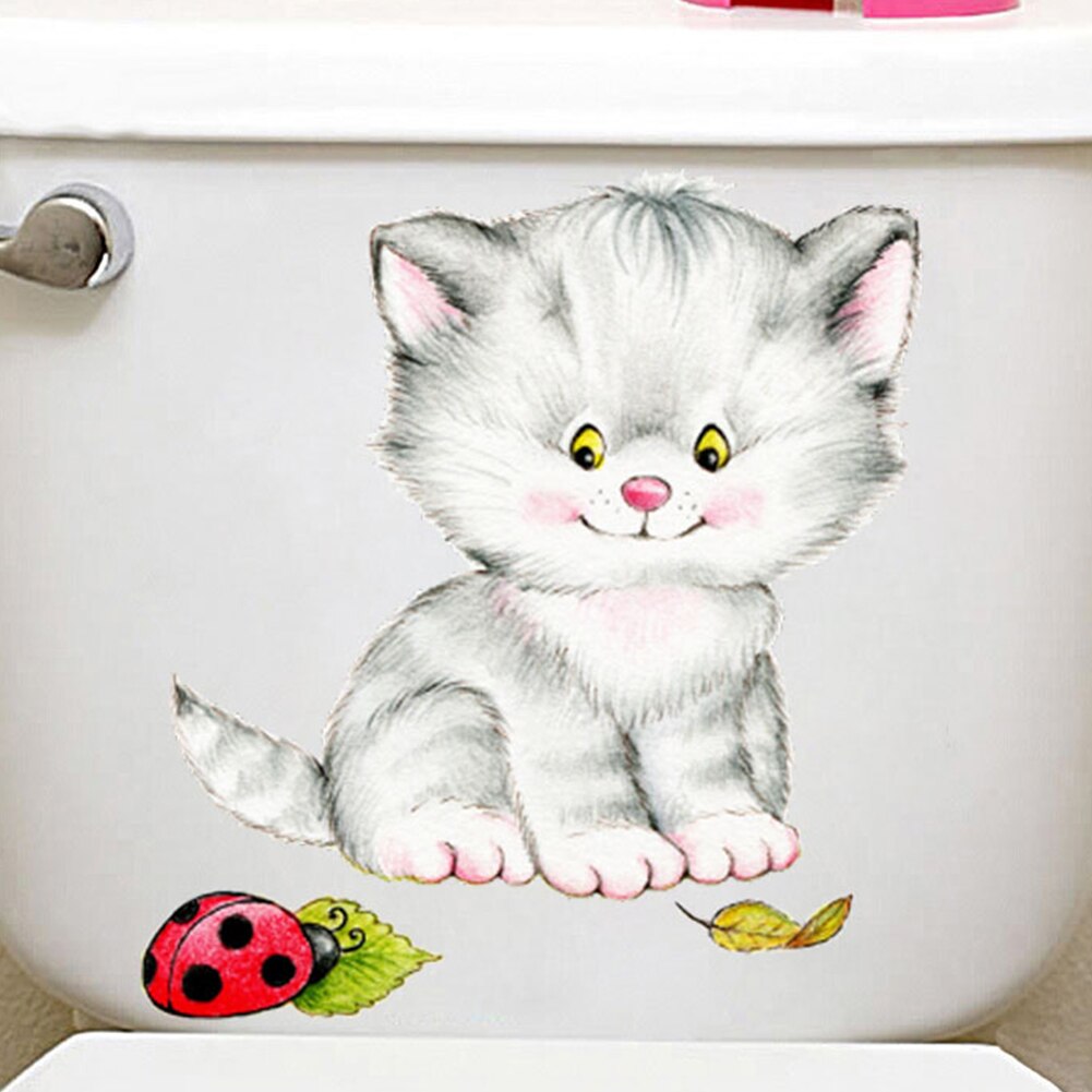 Kast Kleurrijke Wc Sticker Voor Kinderkamer Muur Stickers Art Lijm Muurschildering Katten Badkamer Leuke Diy Cartoon Dier Home Decor
